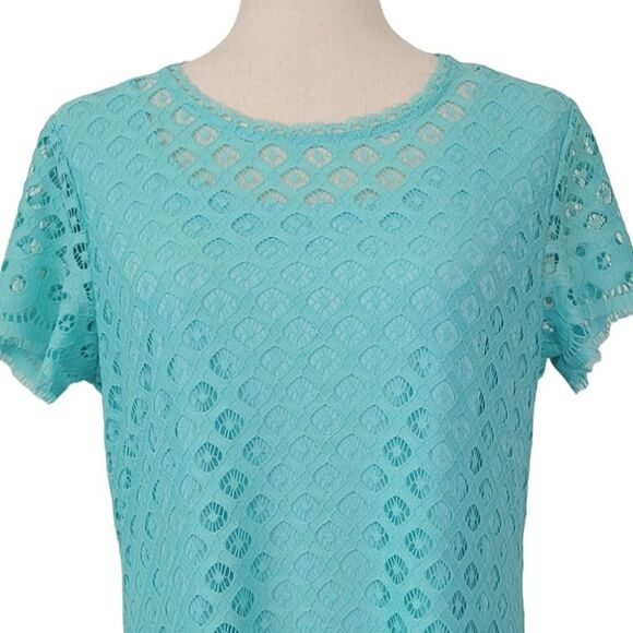Issac Mizrahi Live! Turquoise Lace Short Sleeve Pullover Stretch Dress Size S - Picture 5 of 10